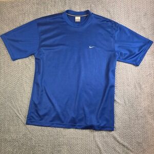 Nike Dri-FIT Men's Large Blue Athletic Short Sleeve Shirt Swoosh Logo
